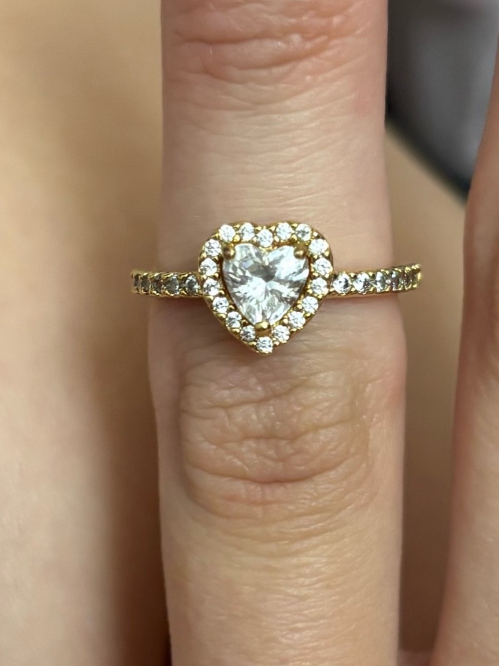Pandora Gold Heart Halo Ring with Clear Center Stone